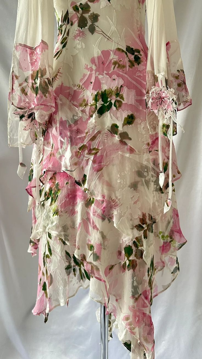 Gorgeous Pink Chiffon Print Floral Tiered Evening Dress Pretty Prom Dress Y7760