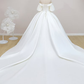 Simple Off-Shoulder Short Sleeves Wedding Dress Satin Chapel Train Ball Gown Bridal Dress Y2388