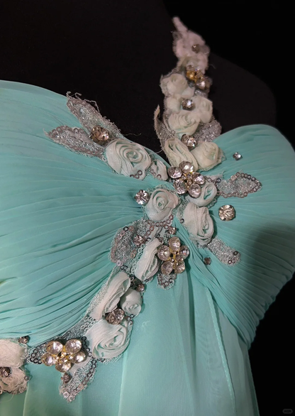 Elegant One Shoulder Light Lake Blue Chiffon Sequin Floral Short Homecoming Dress,Formal 15th Birthday Outfits SP2895