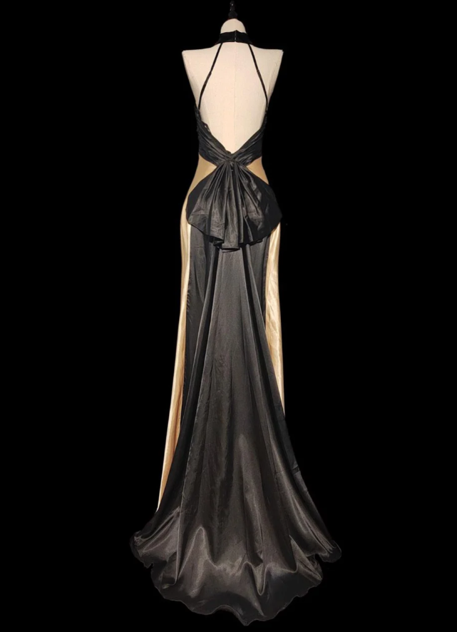 Vintage Champagne Halter Backless Long Wedding Guest Dress Mermaid Evening Dress SP476
