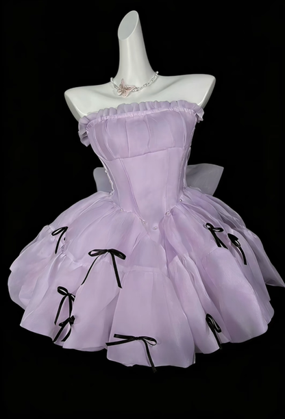 Fairy Strapless Tulle Bow A Line Short Birthday Outfits,White Short 6th Grade Homecoming Dress SP3525