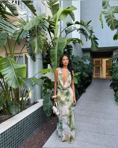 Classy Halter V Neck Chiffon Long Wedding Guest Dress Party Dress SP1123