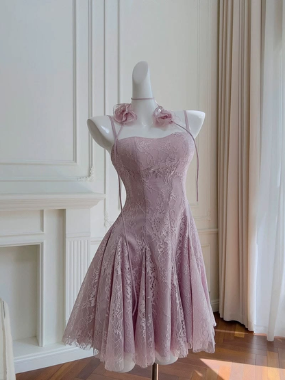 Pretty Purple Tulle Lace A Line Short 19th Birthday Outfits ,Formal Graduation Homecoming Dress SP3272