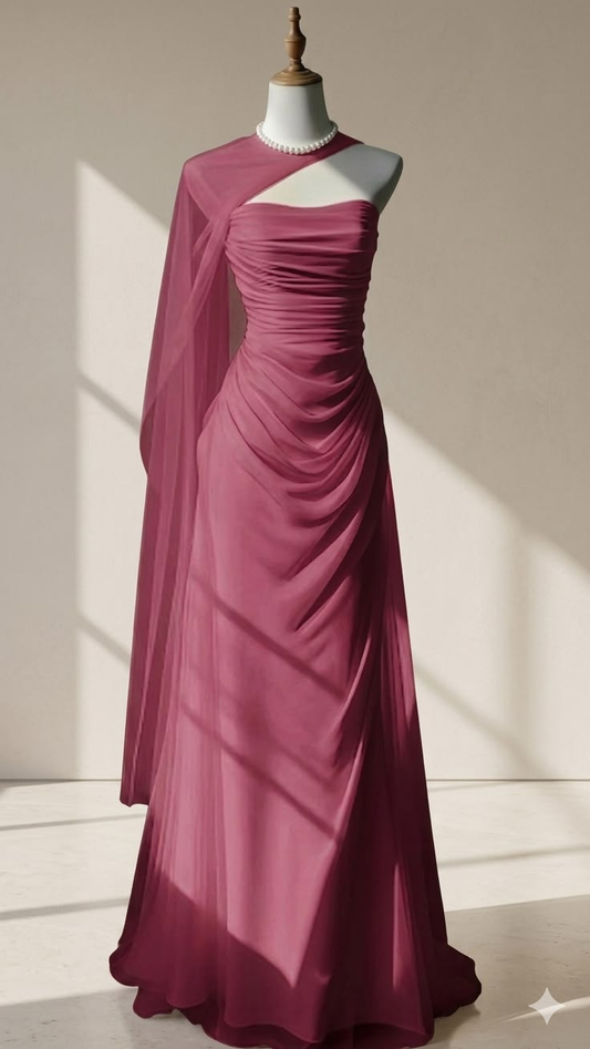 Classy Burgundy Strapless Chiffon Long Evening Dress,Formal Wedding Guest Gown SP2441