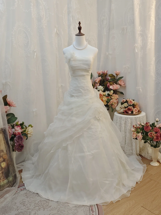 Pretty Ball Gown White Tulle Pleated Long Wedding Dress SP2258