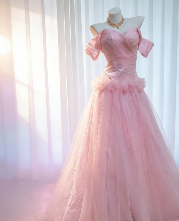 Elegant Off The Shoulder Pink Satin Tulle Long Birthday Party Dress Prom Dress SP1572