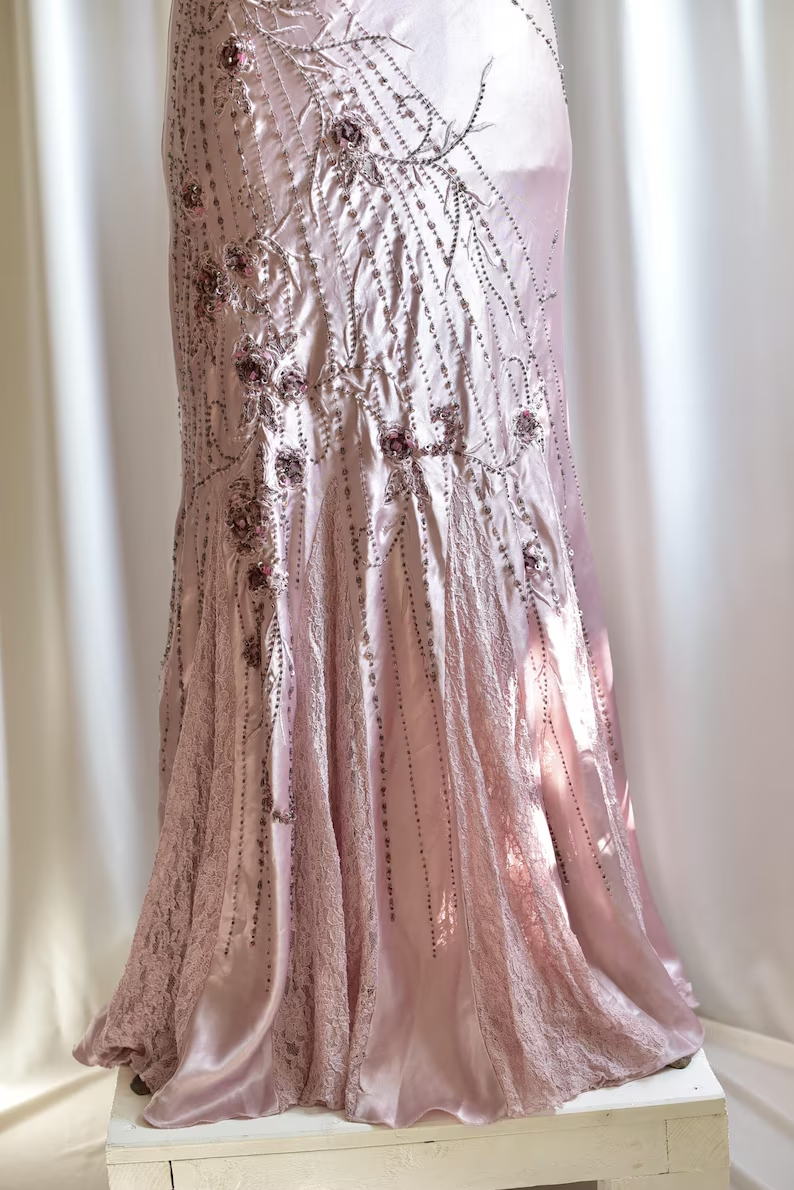 Elegant Halter V Neck Pink Satin Beaded Mermaid Evening Dress Backless Long Prom Dress SP467