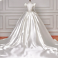 Gorgeous White Satin Lace Appliques A Line Wedding Dress,Formal Prom Dress Y8607
