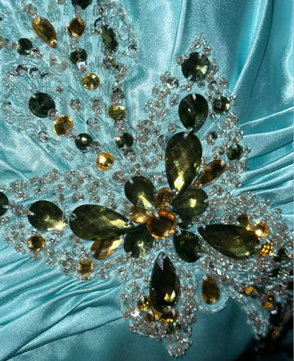 Sexy Halter Sleeveless Green Sleeveless Satin Beaded Mermaid Prom Dress Long Party Dress SP756