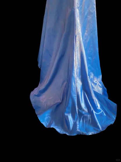 Elegant Halter V Neck Satin Beaded Long Prom Dress Blue Mermaid Long Party Dress SP4088