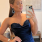Navy Blue Sweetheart Satin Applique Mermaid Prom Dress with Side Slit  Y6792
