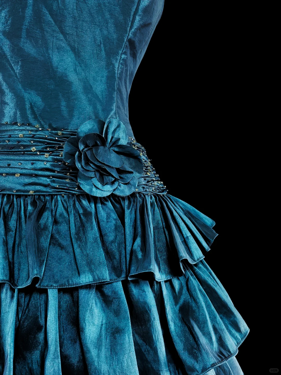 Elegant Peacock Blue Satin Floral Beaded Layered Short Homecoming Dress,Spaghetti Straps A Line Mini Prom Dress SP3394