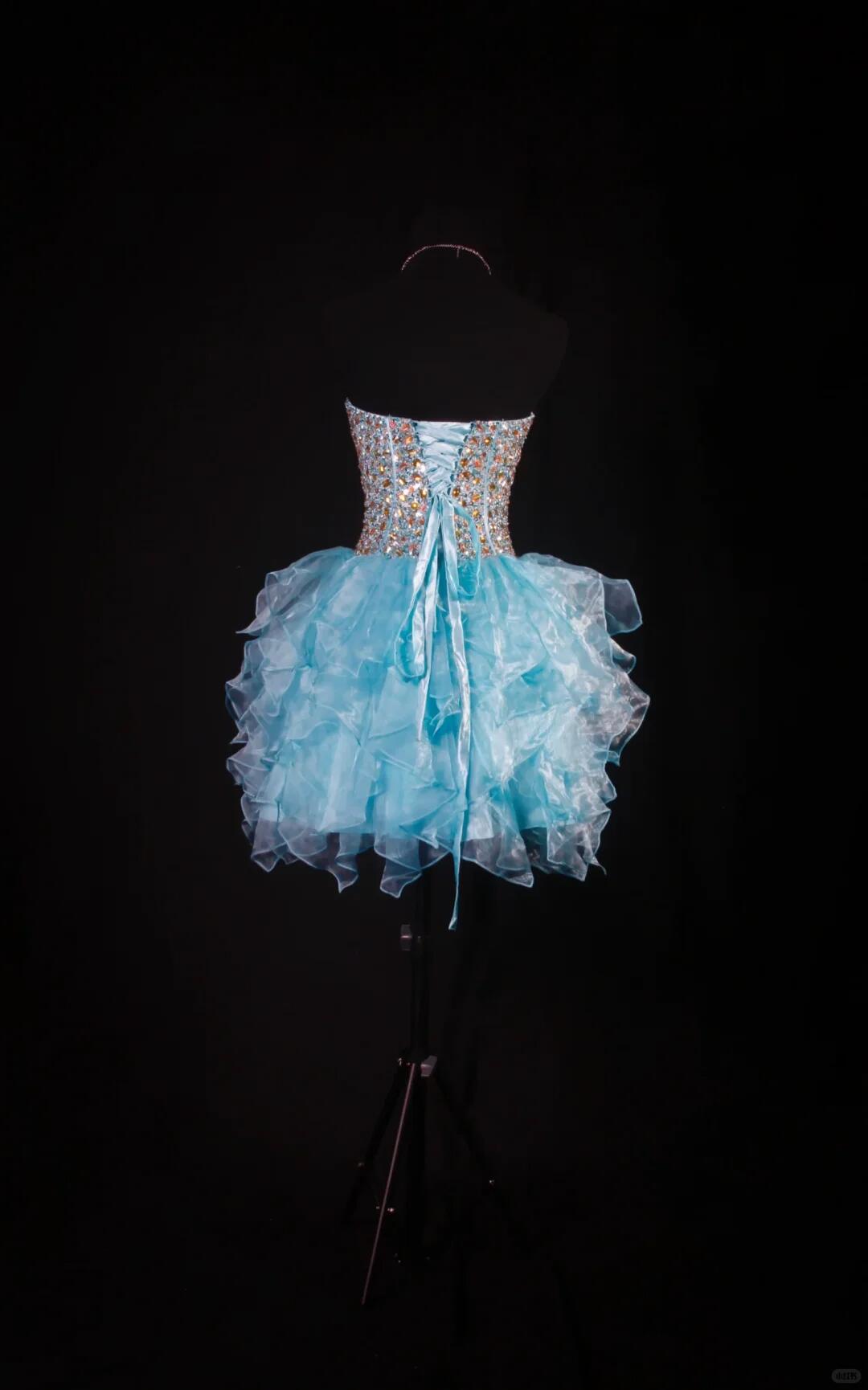 Sparkly Strapless Tulle Beaded A Line Short Prom Dress,Light Blue Short 8th Grade Homecoming Dress SP2831