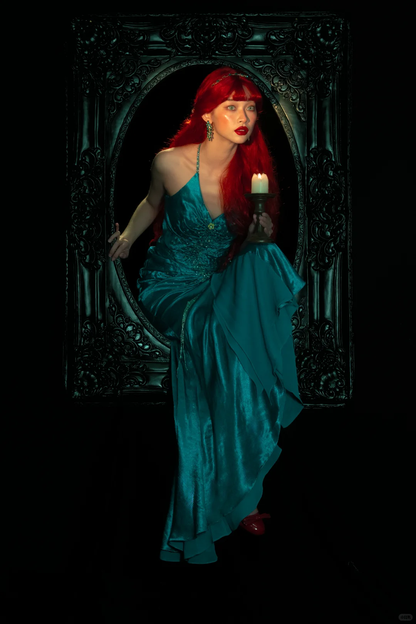 Elegant V Neck Green Satin Beaded Mermaid Long Party Dress Formal Birthday Dress SP2158