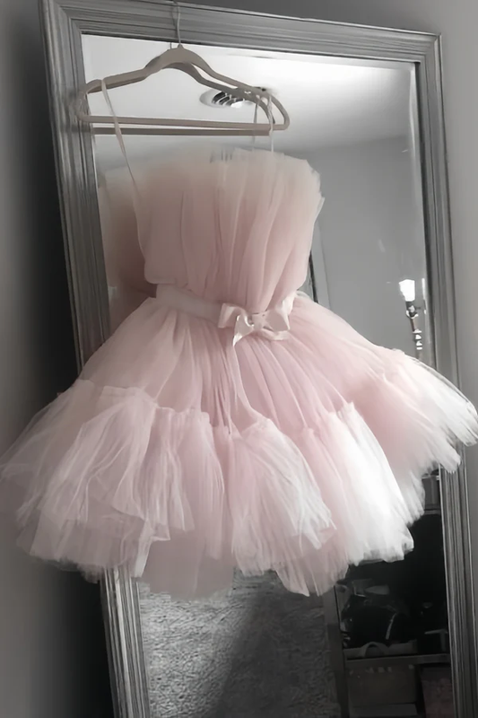 Cute Pink Tulle A Line Short Graduation Homecoming Dress 15th Birthday Outfits Y9815