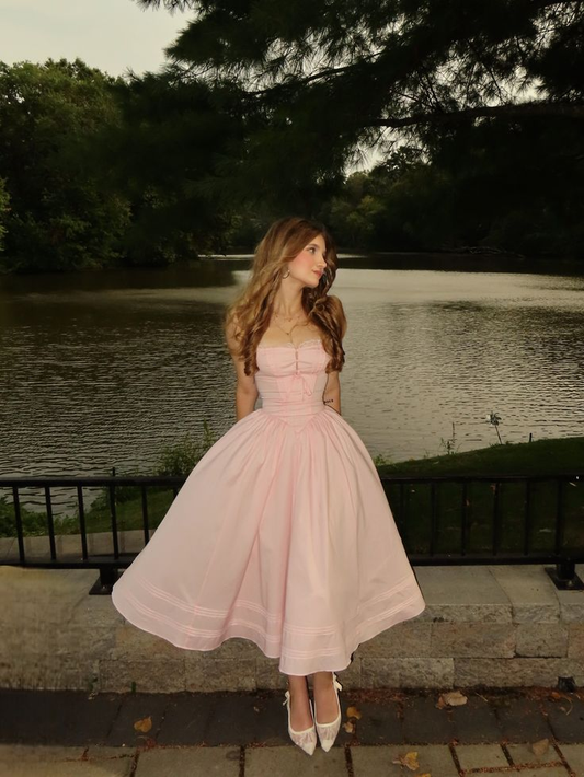 Cute Pink Satin A Line Birthday Outfits Long Party Dress SP867