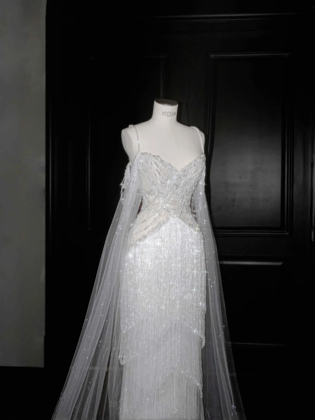 Luxury White Tulle Pearl Bead Chain Beaded Tassel Prom Dress Evening Dress,Off Shoulder Wedding Dress Y8662