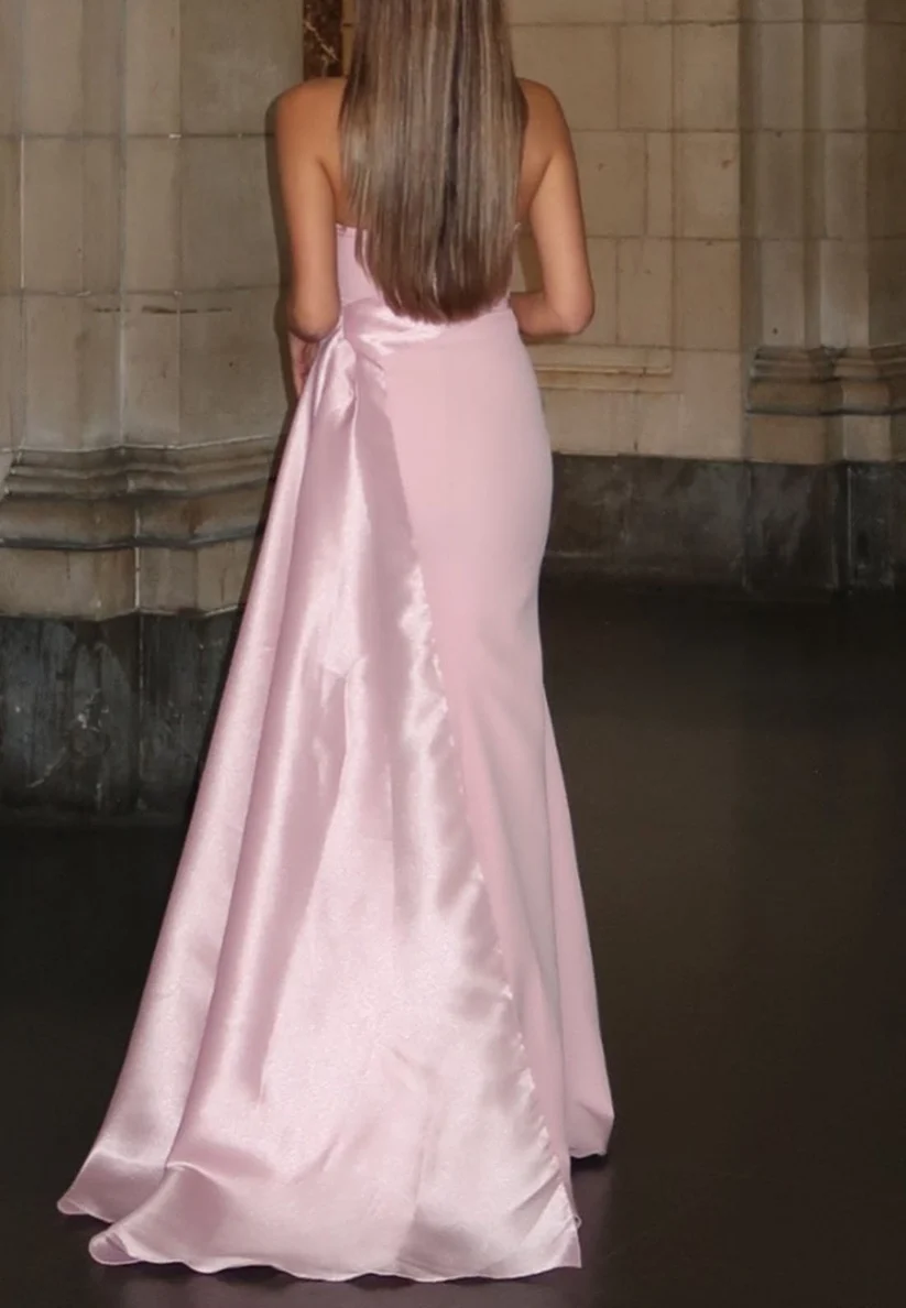 Elegant Pink Satin Mermaid Long Party Dress Strapless Birthday Prom Dress SP4199