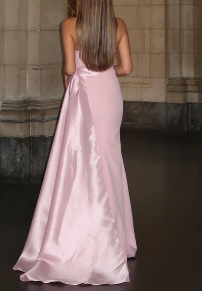 Elegant Pink Satin Mermaid Long Party Dress Strapless Birthday Prom Dress SP4199