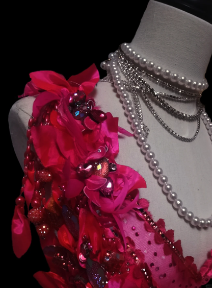 Pretty Ombre Pink Tulle Appliques Beaded Mermaid Evening Dress Formal Birthday Outfits SP606