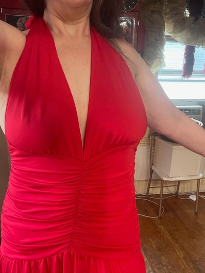 Sexy Halter Backless Brown A Line Slit Prom Dress ,Deep V Evening Dress Y8481