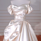 Classy Off The Shoulder Satin Pleated A Line Prom Evening Dress,White Wedding Dress Y8633