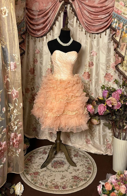 Vintage A Line Strapless Orange Tulle Ruffles Homecoming Dress Birthday Outfits Y9512