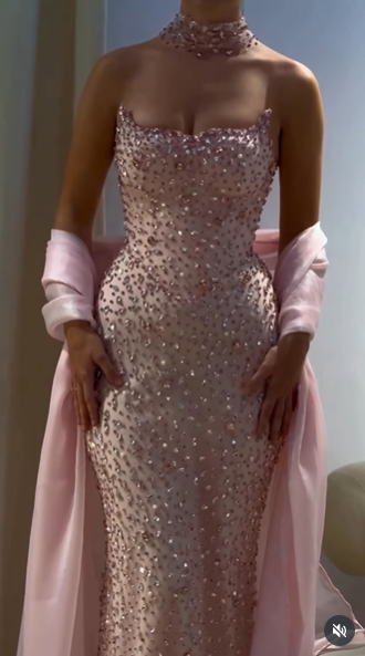 Gorgeous Pink Strapless Sequin Beaded Mermaid Party Dress Long Birthday Prom Dress SP773