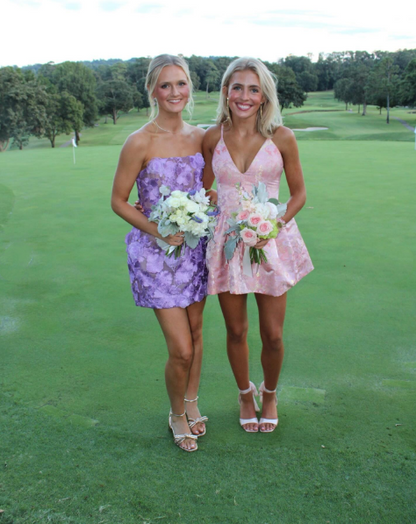 Pretty Lavender Tulle Applique Sheath Short Homecoming Dress,Strapless Mini Prom Dress SP3021