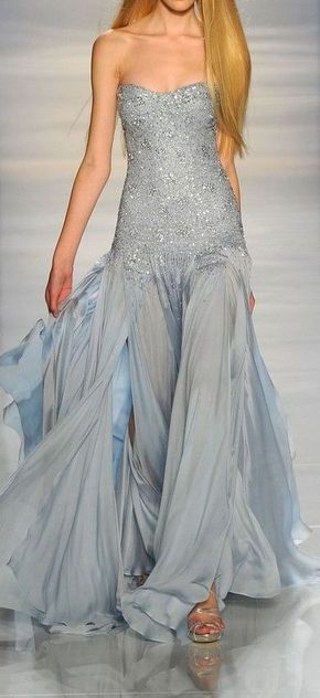 Pretty Strapless Chiffon Beaded Slit Mermaid Party Dress Blue Long Birthday Prom Dress SP4280