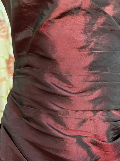 Stylish Strapless Red Satin Pleated Mermaid Evening Dress Long Birthday Prom Dresses SP942