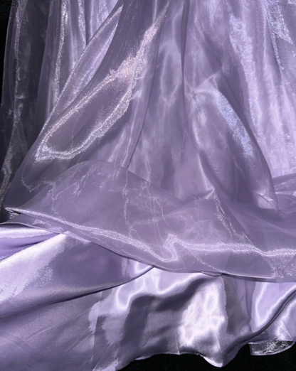 Elegant Spaghetti Straps Lilac Organza Sequin Mermaid Evening Dress Long Prom Gown SP779