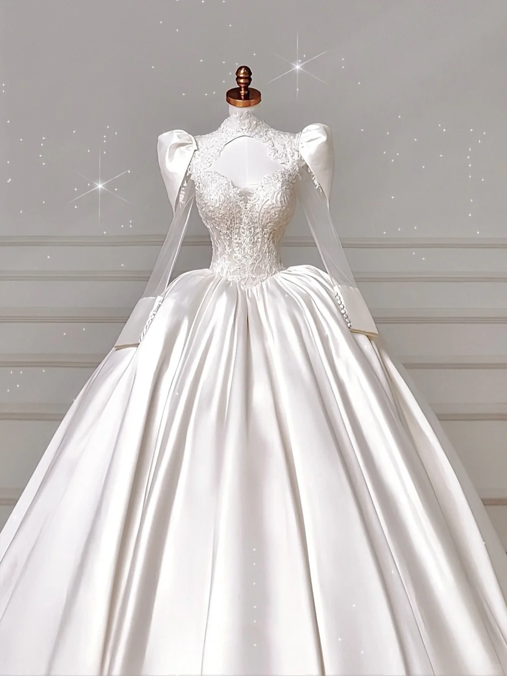 Gorgeous White Satin Lace Appliques A Line Wedding Dress,Formal Prom Dress Y8607