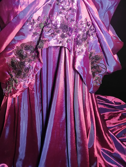 Stylish Hot Pink One Shoulder Beaded Appliques Mermaid Long Party Dress Formal Prom Gown SP350