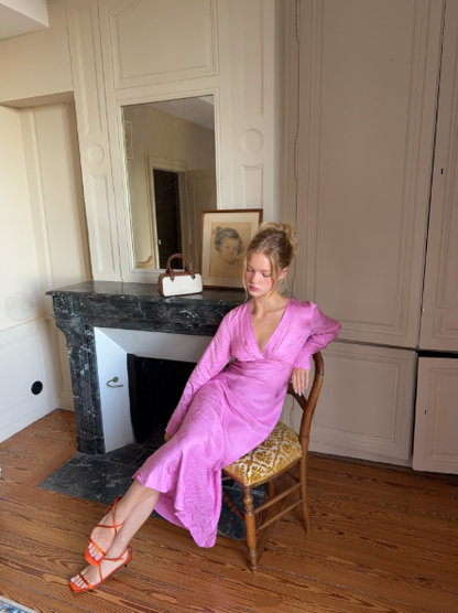 Classy V Neck Pink Satin Long Evening Dress Formal Birthday Prom Dresses SP1356