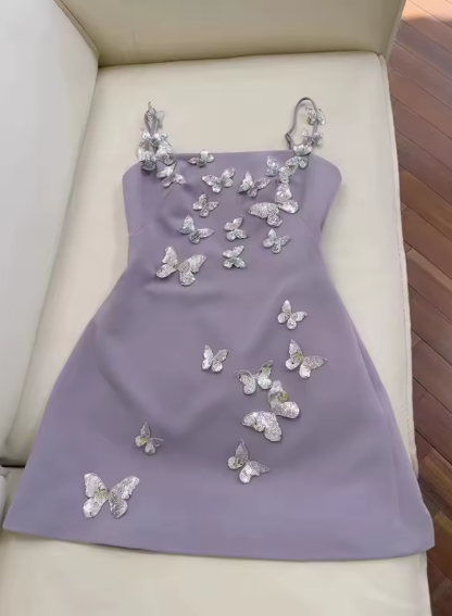 3D Sequins Butterfly Purple Short Homecoming Dress Sweet 20th Birthday Dress Y9617