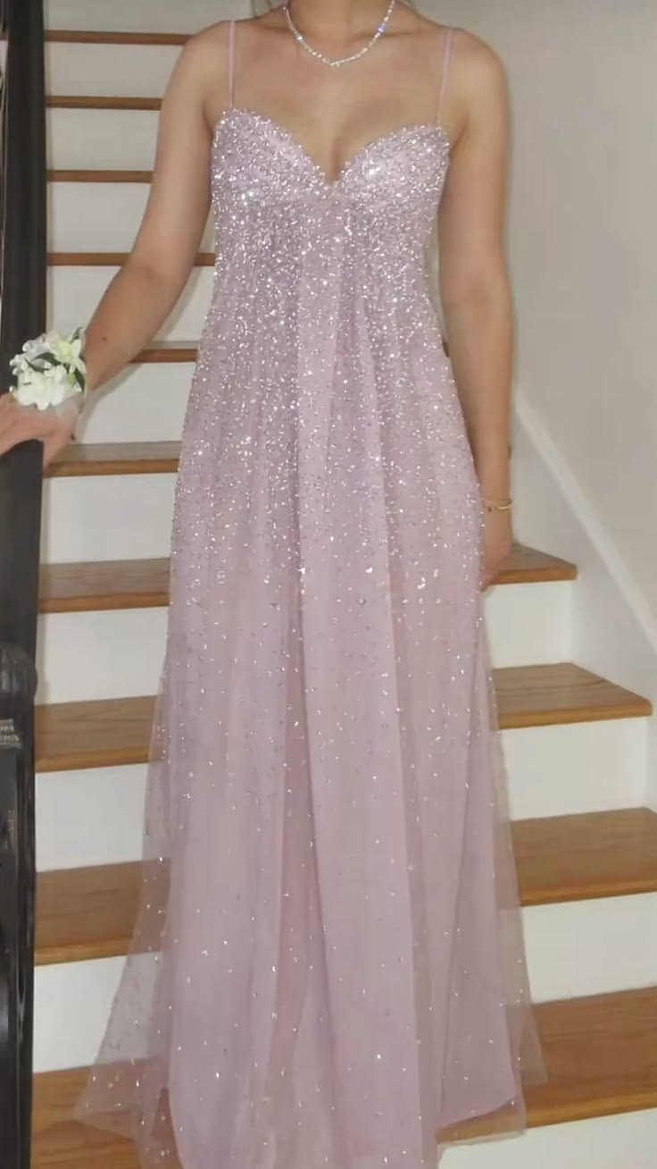 Elegant Spaghetti Straps Pink Tulle Sequin A Line Long Party Dress Prom Gowns SP4271