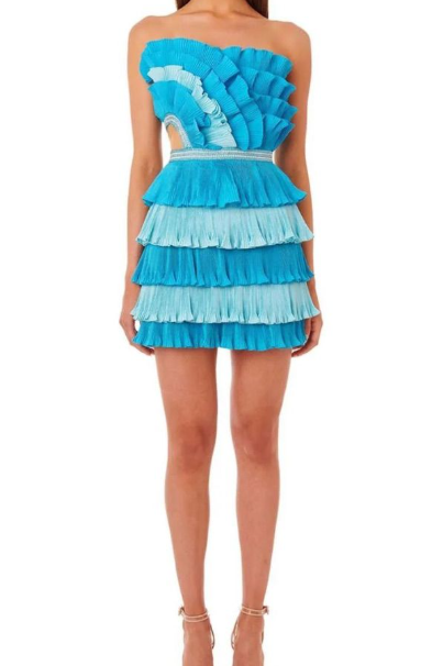Blue Ruffle Short Homecoming Dress,Blue Party Dress Y2014