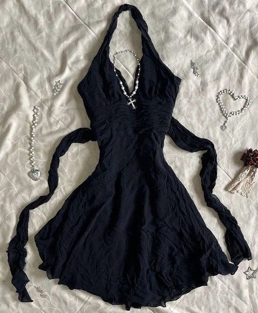 Black Sexy Halter Chiffon A Line Short Cocktail Dress Formal Homecoming Dress Y9607