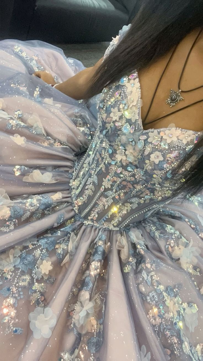 Gorgeous Off The Shoulder Purple Tulle Sequin Appliques Beaded Princess Quinceanera Dress Sweet 16 Dress SP1031