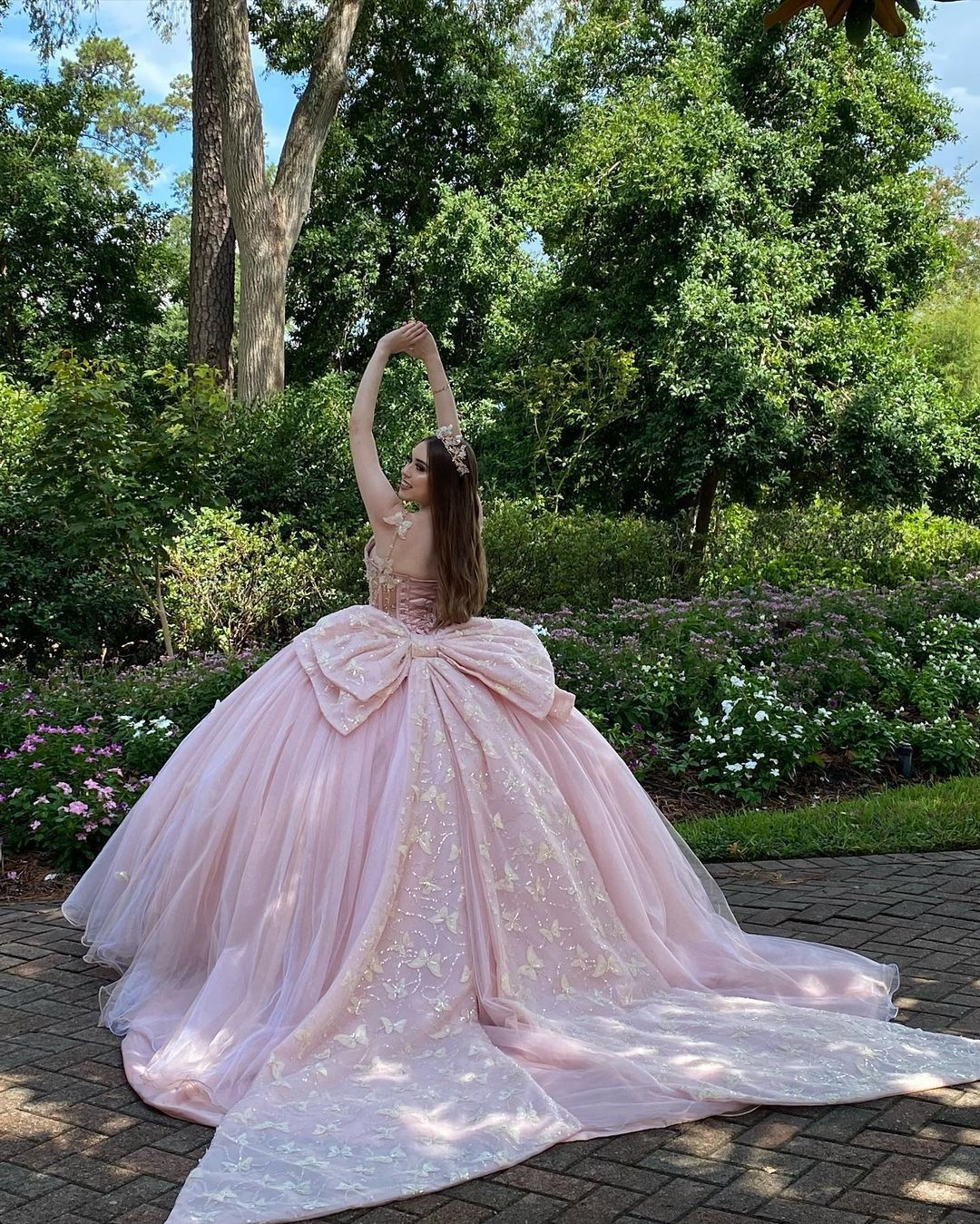 Glamorous Pink Sweet 16 Dress,Pink Ball Gown With Butterflies,Pink Tulle Princess Dress  Y2336