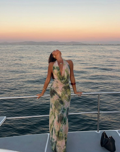 Classy Halter V Neck Chiffon Long Wedding Guest Dress Party Dress SP1123