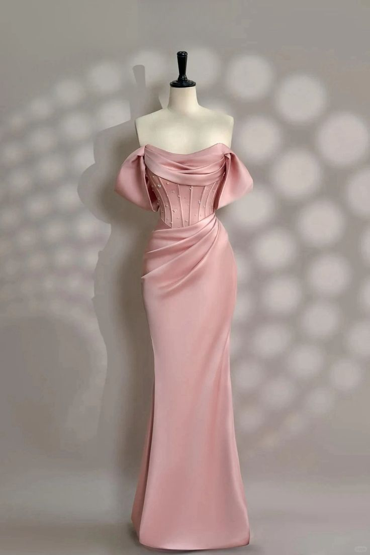 Classy Long Pink Satin Off Shoulder Evening Party Dresses Mermaid  Wedding Guest Dresses Y8693