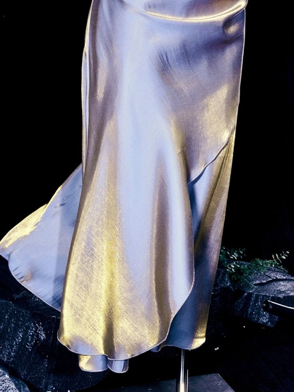 Simple Purple Asymmetrical Flounce Hem Spaghetti Straps Party Dress Y8775