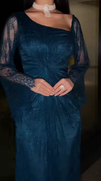 Classy Navy Blue Lace Mermaid Long Evening Dress Birthday Outfits SP845