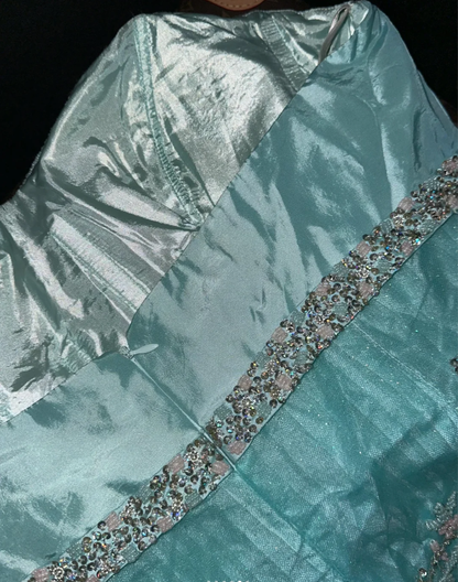 Elegant Strapless Green Satin Tulle Beaded Mermaid Long Party Dress Birthday Outfits SP954