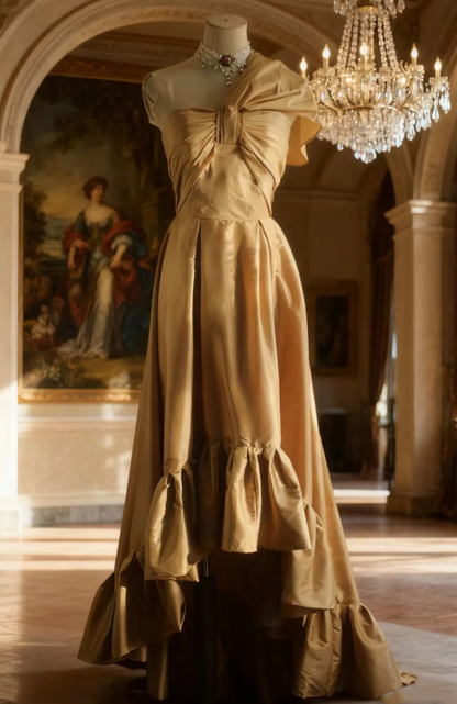 Classy One Shoulder Satin Ruffles Mermaid Long Evening Dress Wedding Guest Dress SP1026