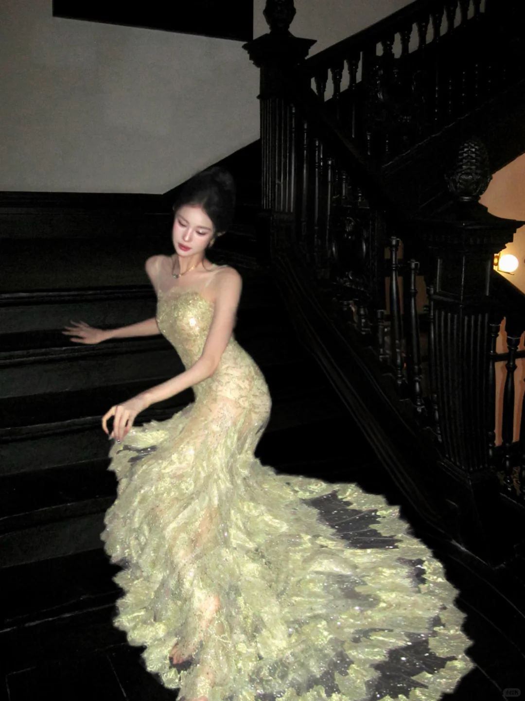 Pretty Spaghetti Straps Green Tulle Lace Mermaid Long Party Dress Prom Dress SP4153