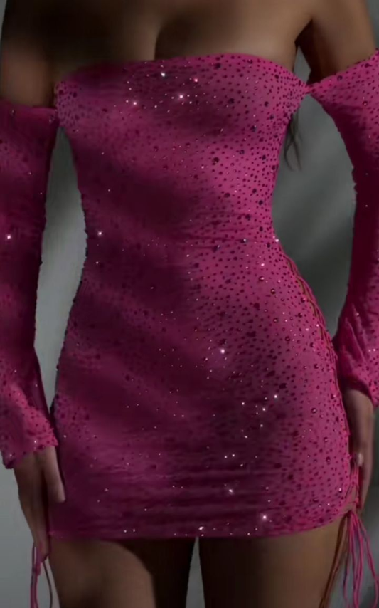 Sexy Pink Off The Shoulder Satin Beaded Mini Cocktail Dress Short Graduation Homecoming Dress Y9119