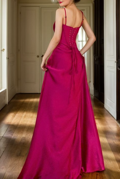 Fashion A Line Evening Dress Hot Pink Satin Prom Dress Y7717
